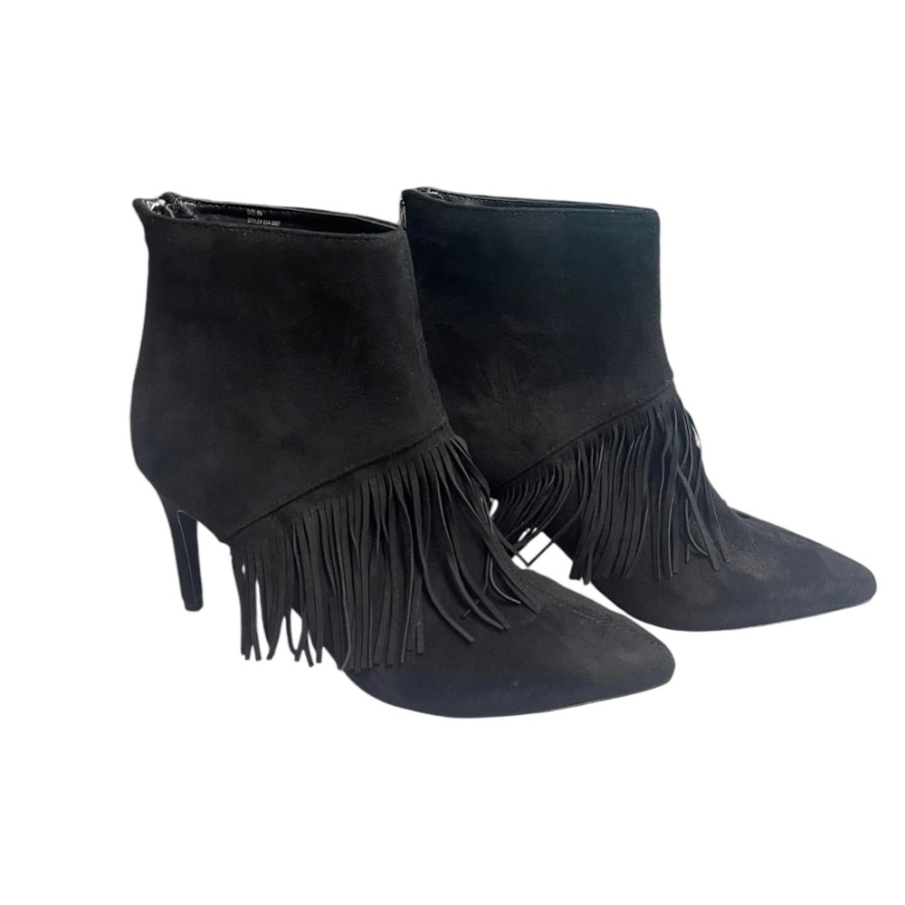 New York & Company Black Suede Fringe Ankle Booties